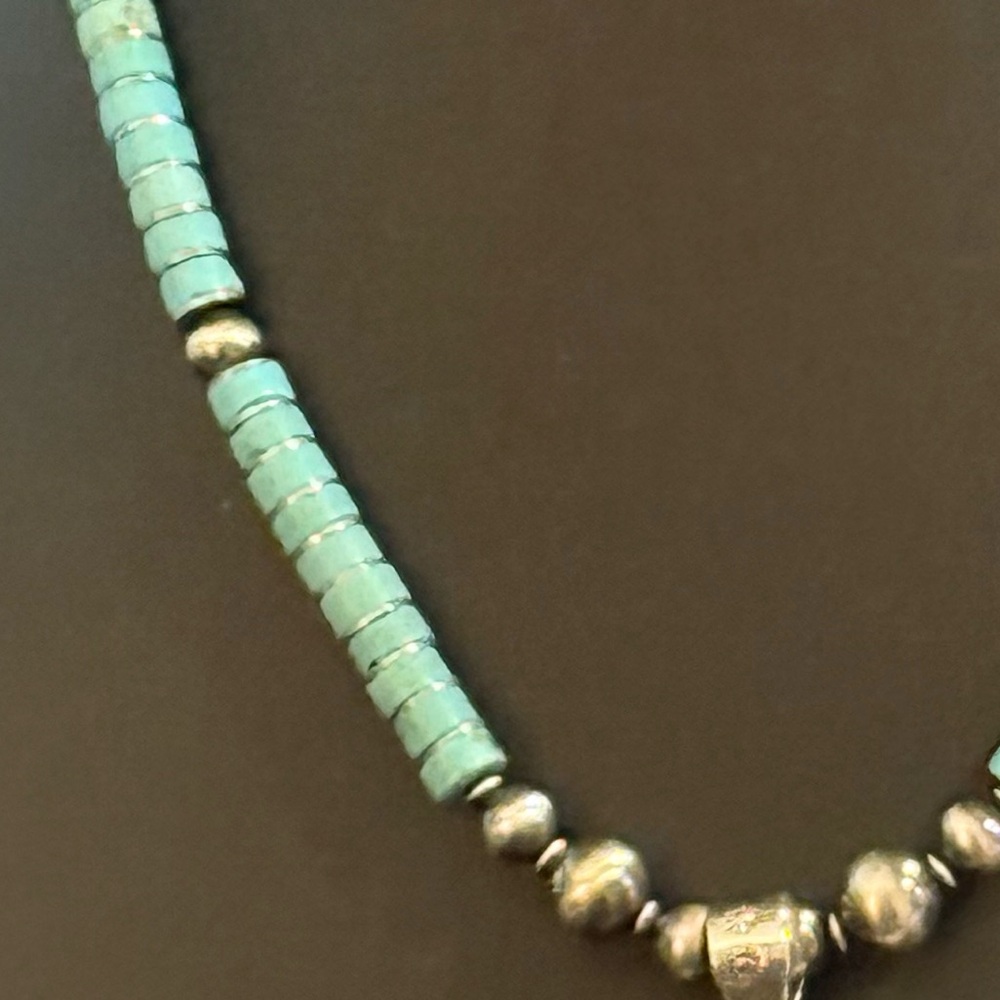 Sterling Silver Navajo Pearls Turquoise Naja Squash Blossom Pendant Necklace - Picture 5 of 5